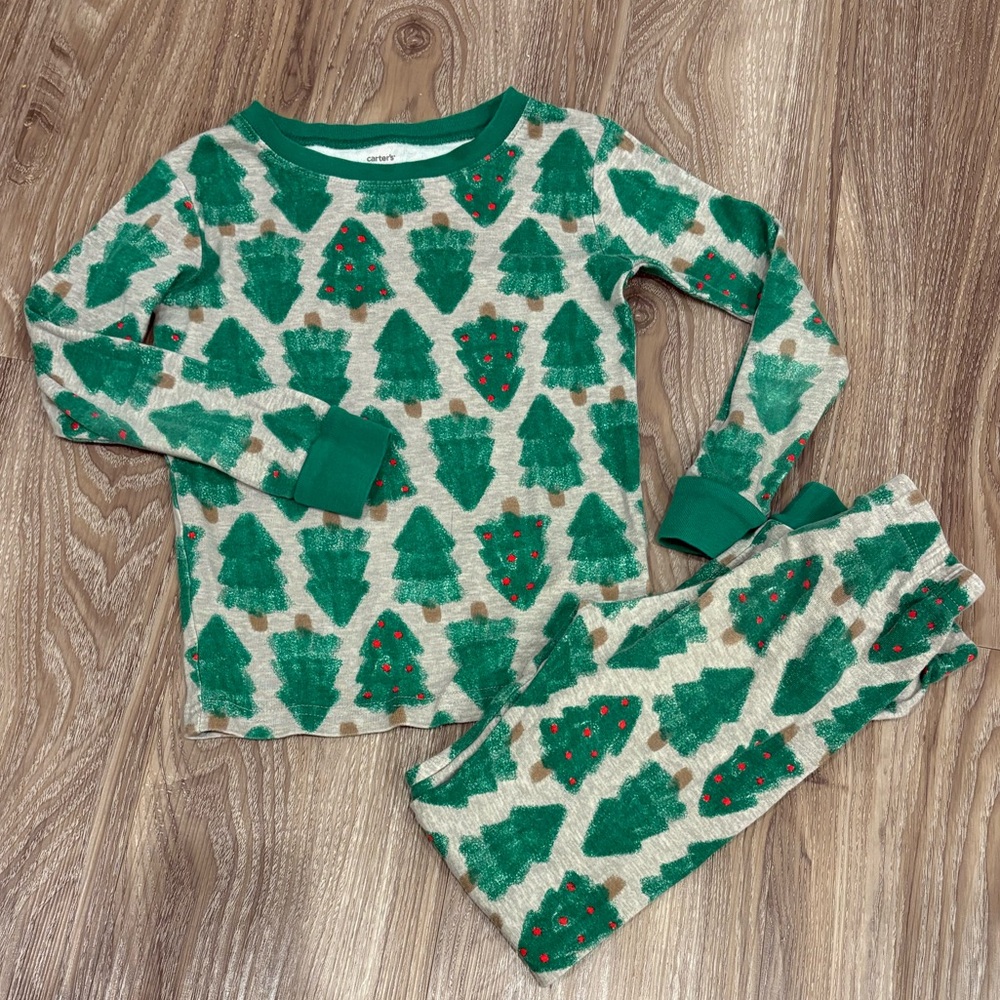 Carter's Festive Green Christmas Tree Pajama Set Youth Size‎ 7